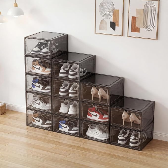 Pinkpum Upgraded Hard Shoe Storage Box 12 Pack XL Clear Shoe Organizer - Image 8