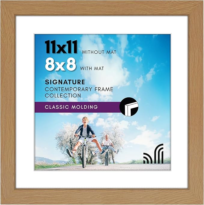 Americanflat 11x11 Picture Frame with Shatter-Resistant Glass - Use as 8x8 Frame with Mat or Display 11x11 Photo Without Mat - Signature Collection - Square Frames for Wall Display - Dark Oak