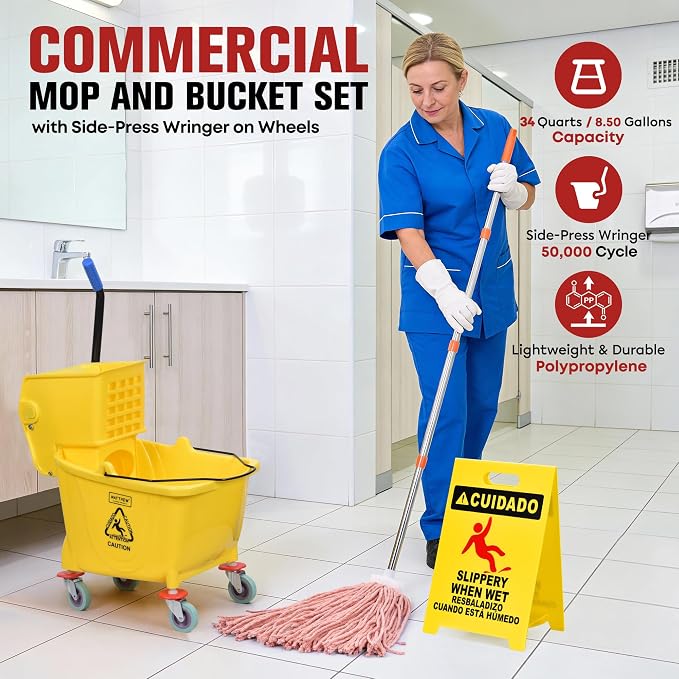Matthew Cleaning 34 Quart Commercial Mop Bucket INCL.Wet String Mop - Image 2