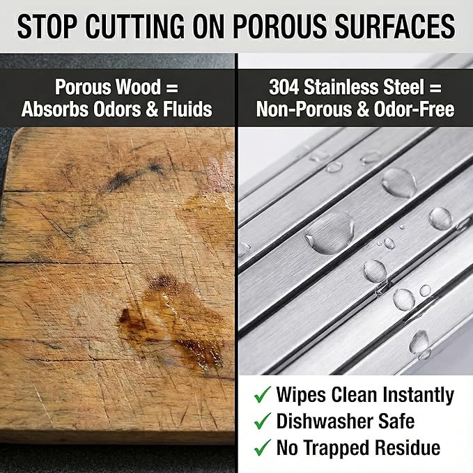304 Stainless Steel Rollable Cutting Board – Space-Saving Over-the-Sink Workstation for RVs and Small Kitchens – Rust-Proof Heat Resistant Dishwasher Safe Non-Slip Multi-Use Prep Mat (17.8" L x 13" W)