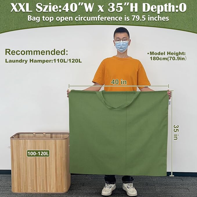 Canvas Laundry Bag 40"W x35"H, Extra Large Heavy Duty Storage Bag XXL Green - Image 2