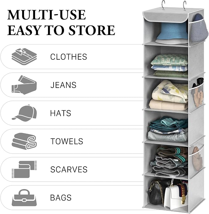 Simple Houseware 6 Shelf Hanging Closet Organizer, Top Support Metal Frame - Image 5