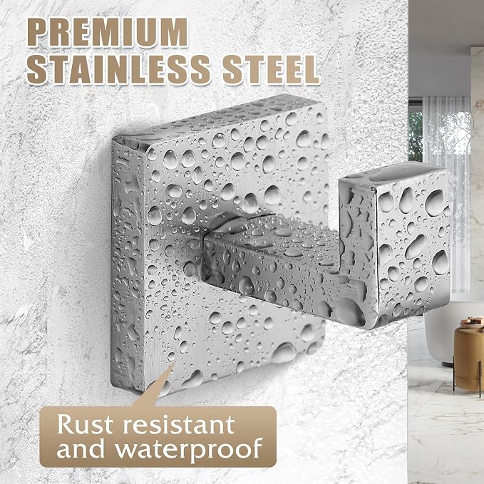 Towel Hooks for Bathrooms, Heavy Duty Stainless Steel Bathroom Hooks | Square - Image 2