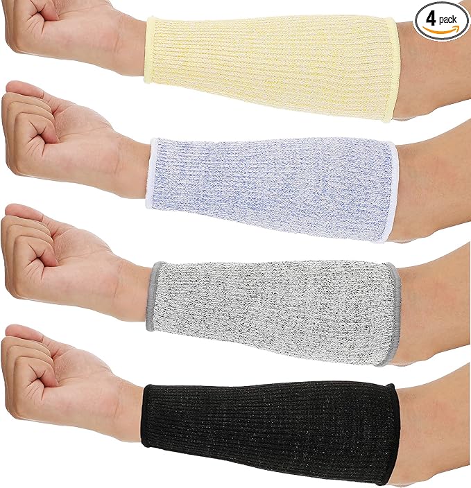 Neer 4 Pair Protective Arm Sleeves for Thin Skin Anti-Cut Burn Resistant Cover Forearm Sleeve for Cooking Construction(Black, Purple, Gray, Beige)