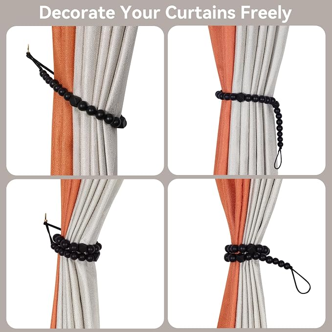 KLOGTSIND Wood Bead Curtain Tiebacks, 4 Pack Curtain Tie Backs - Image 3