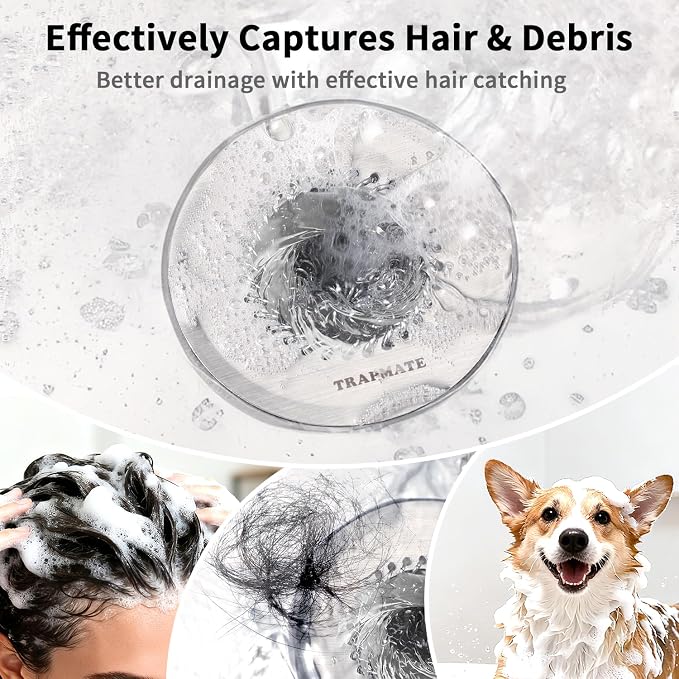 TRAPMATE Bathtub Drain Stopper & Shower Hair Catcher, Shower Drain - Image 5