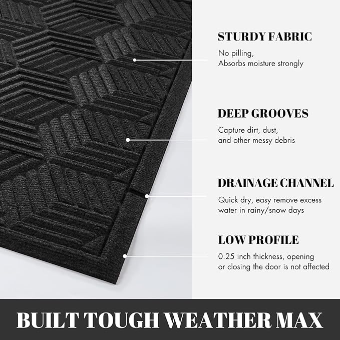 Yimobra Extra Large Door Mat 36x24, All-Season Waterproof Outdoor Mats for Front Door Entrance with Drainage Holes, Heavy Duty Non-Slip Doormat for Garage Patio Entryway Indoor, Black