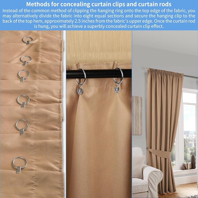 Curtain Rings with Clips, 42 Pack Metal Drapery Rings with Clips Hooks Hangers - Image 7