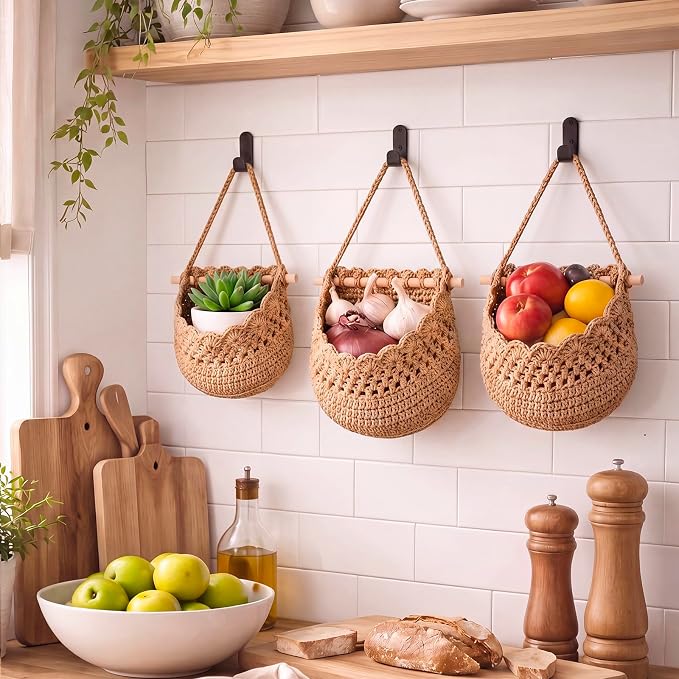 Honeydak 3 Hanging Baskets, Dark Brown, Cotton Rope - Image 6