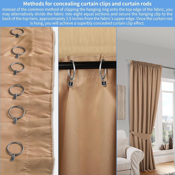 Curtain Rings with Clips, 44 Pack Metal Drapery Rings with Clips Hooks Hangers - Image 7