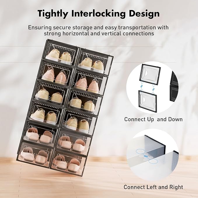 Foluck 15 Pack Shoe Storage Organizer Box Container Clear Plastic Stackable - Image 3