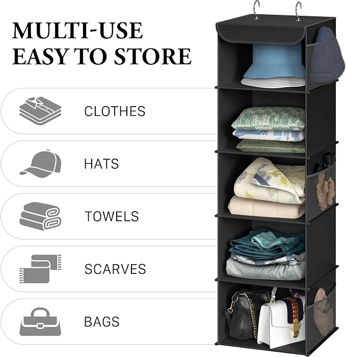 Simple Houseware 5 Shelf Hanging Closet Organizer, Top Support Metal Frame - Image 5