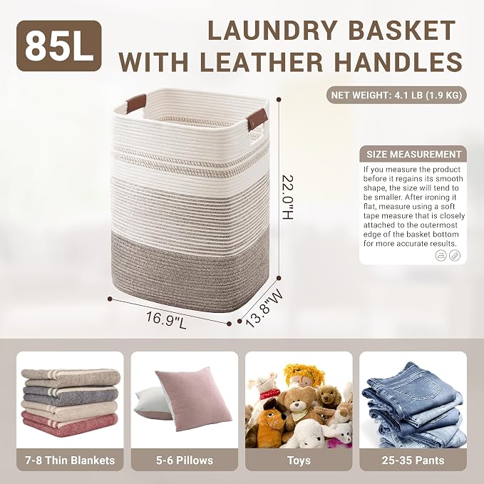 85L Tall Woven Laundry Basket Hamper - Image 2