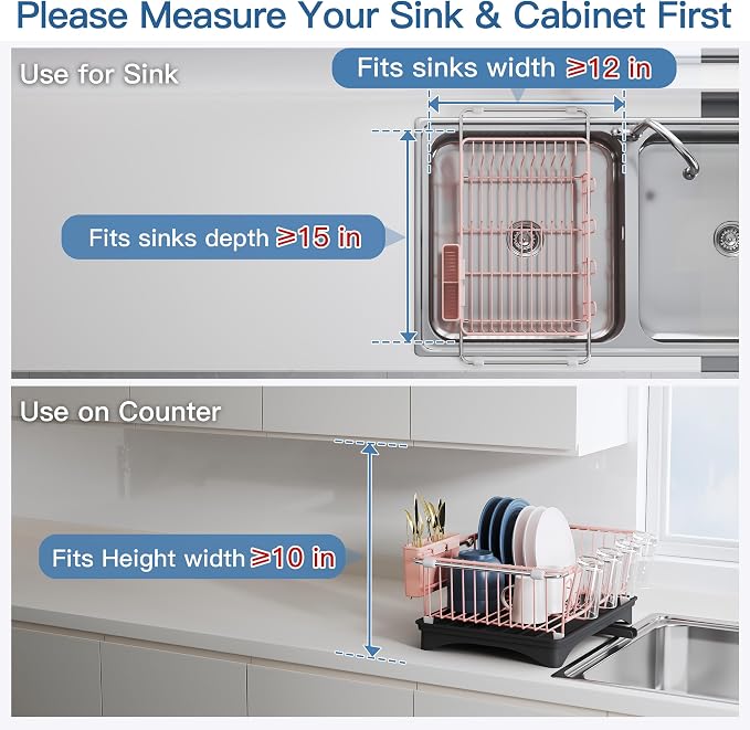 JASIWAY Pink Dish Drying Rack in Sink - Image 3