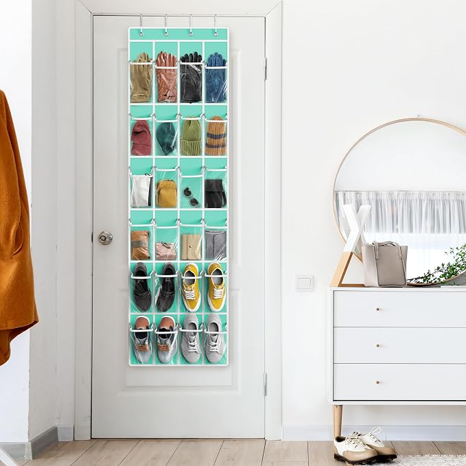 Simple Houseware 24 Pockets Clear Over the Door Shoe Organizer, Turquoise | 64" - Image 8