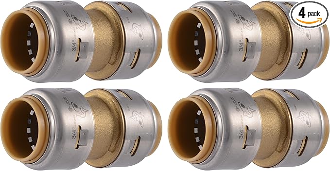 SharkBite Max 3/4 Inch Coupling, Pack of 4, Push to Connect Brass Plumbing Fitting, PEX Pipe, Copper, CPVC, PE-RT, HDPE, UR016A8