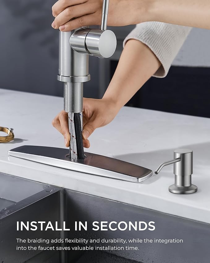 FORIOUS Kitchen Faucet with Soap Dispenser, Single Handle, Brushed Nickel | - Image 5