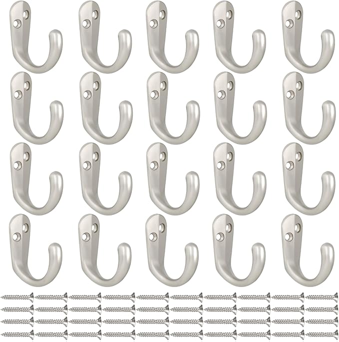 IBosins 20PCS Coat Hooks Wall Mounted Silvery Single Prong Robe Hook | Hanging - Image 2