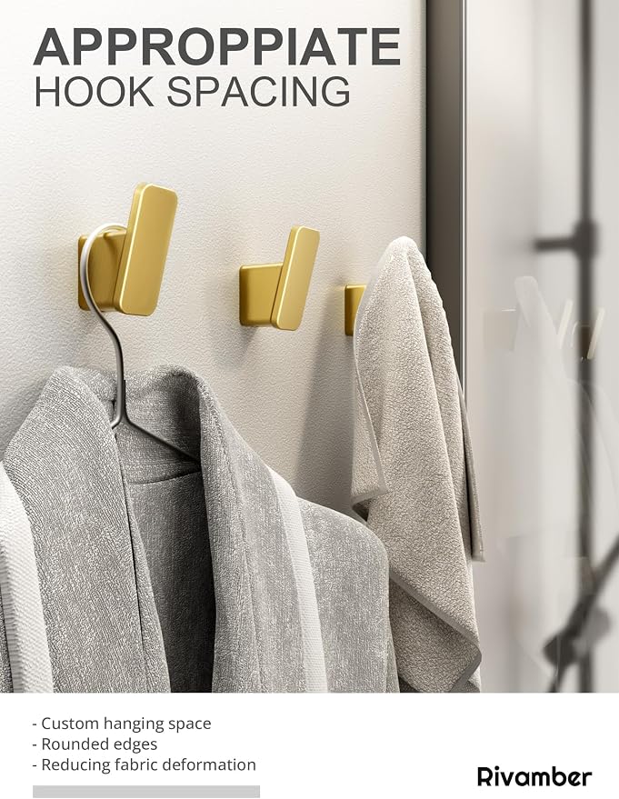 4-Pack Brushed Gold Towel Hook for Bathroom, Robe Coat Hook, Heavy Duty Wall - Image 3