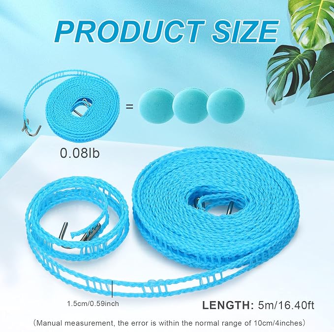 6 Pack Travel Portable Clothesline 16.4 ft Clothes Hanging Rope - Image 2