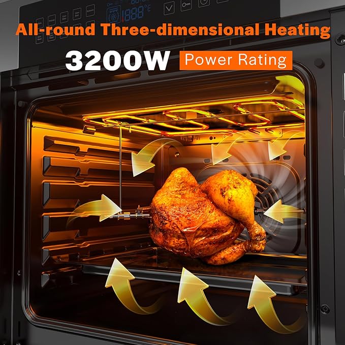 Empava 24 Inch Electric Single Wall Oven with 10 Cooking Modes, Convection Fan and Rotisserie, Screen Touch Control, Stainless Steel