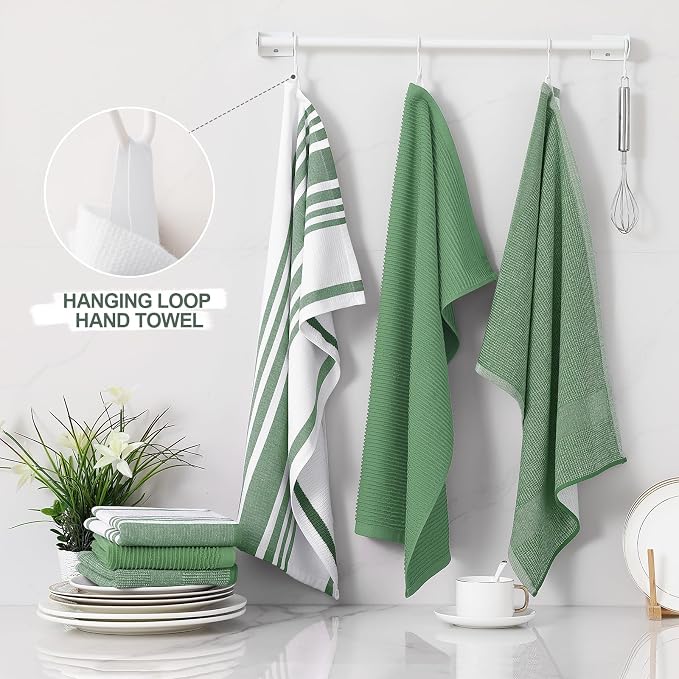 Homaxy Cotton 380 GSM Premium Kitchen Towels, 9 Pack, Grass Green - Image 3