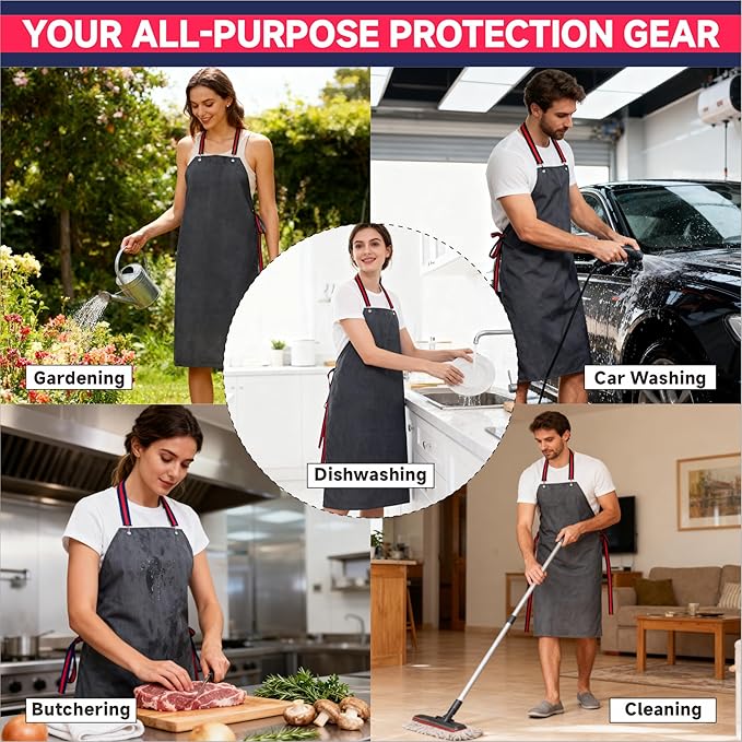 GoldPig Thick Rubber Apron: Waterproof, Chemical Resistant, Adjustable Neck & Belt for Dishwashing, Gardening, Butchering