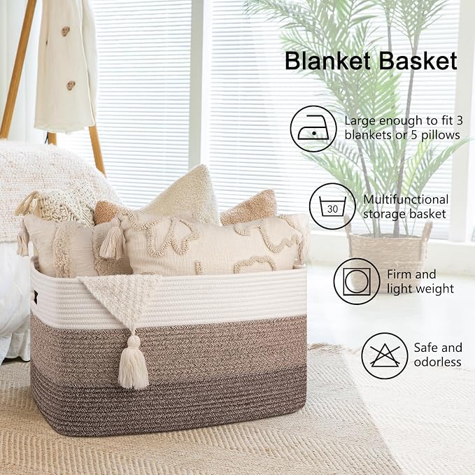 OIAHOMY Blanket Basket Laundry Basket Dog Toy Basket 75L Dark Brown - Image 6