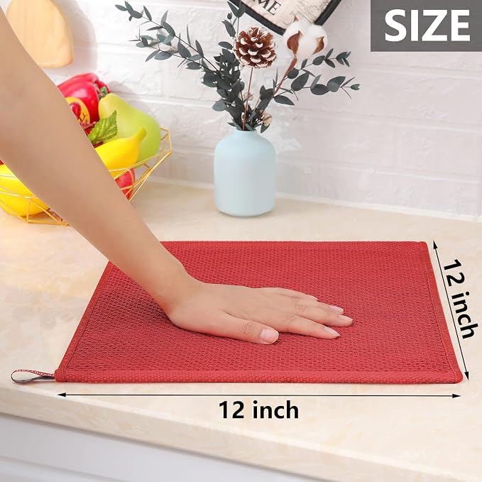 Homaxy 100% Cotton Waffle Weave Kitchen Dish Cloths 18-Pack, Brick Red | 12 x - Image 5