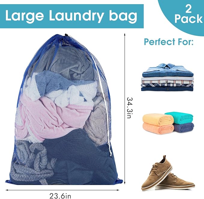 2 Pack Mesh Laundry Bags 23x34 Inch Drawstring Locking - Image 4