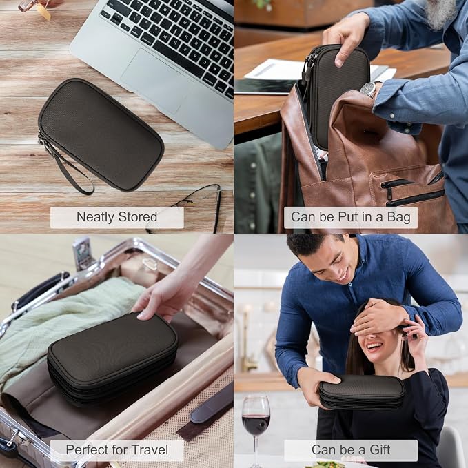FYY Electronic Organizer, Travel Tech Pouch Bag, Cable Organizer Coffee | Wrist - Image 7