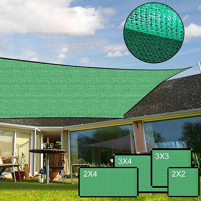 Outdoor Garden Square Green Sun Shade Sail Canopy with Enhanced Ventilation, 2x2m 14-Stitch, UV Protection