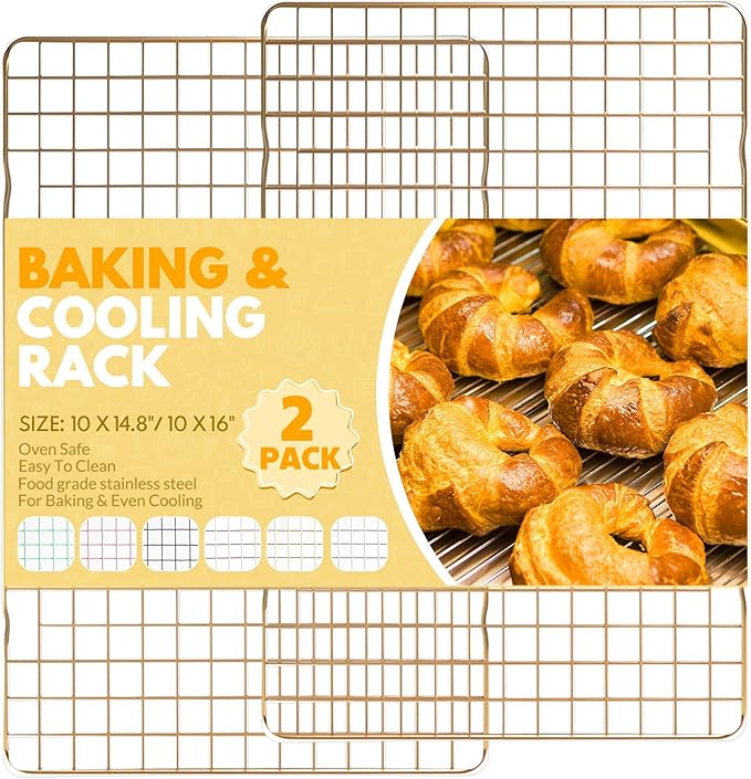 2 PCS Cooling Racks for Cooking and Baking, 14.8x10 Inches Stainless Steel Cooling Rack, Sheet Pan with Wire Rack for Baking Sheet, Bacon Rack Oven Safe Fits Jelly Roll Sheet Pan