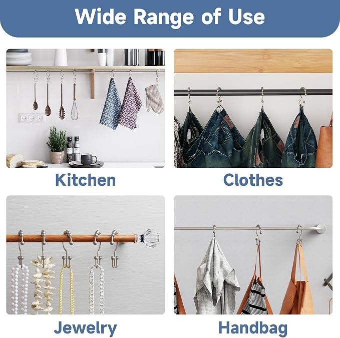Titanker Shower Curtain Hooks Rings, Rust-Resistant Metal Double Glide Shower - Image 5