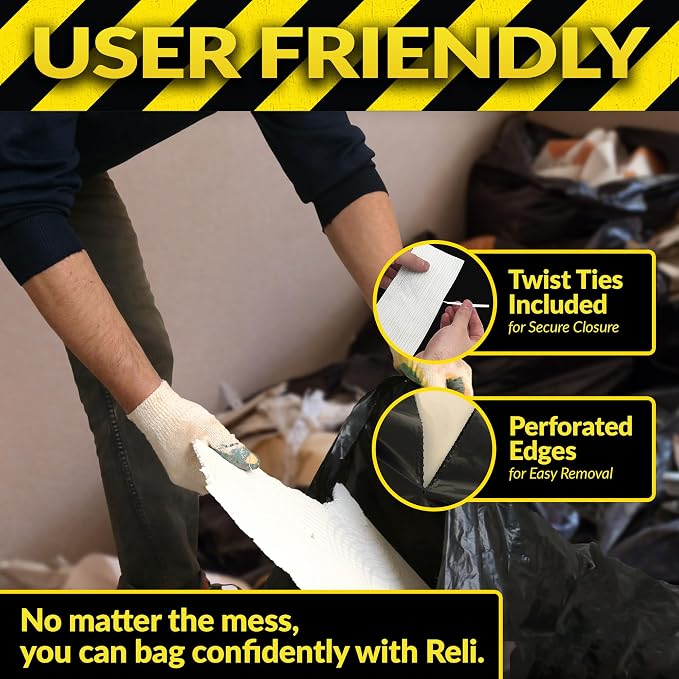 Reli. Contractor Garbage Bags 55 Gallon | Heavy Duty | 40 Trash Bags, Twist Ties - Image 3
