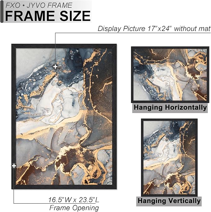 Engineered Wood 17x24 Picture Frame Set of 3, Black Frame for 17 x 24 Inch Picture Poster Photo, Light Weight 17 by 24 Frame with Wood-grain for Wall - 3 Pack/Black/17 x24