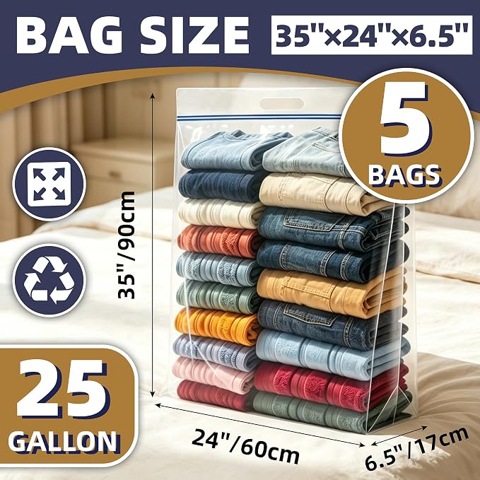 5 Pack 25 Gallon Jumbo Storage Bags - Image 2