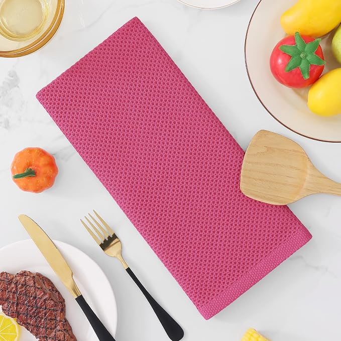 Homaxy 100% Cotton Waffle Weave Kitchen Dish Towels 8-Pack, Hot Pink | 13 x 28 - Image 7