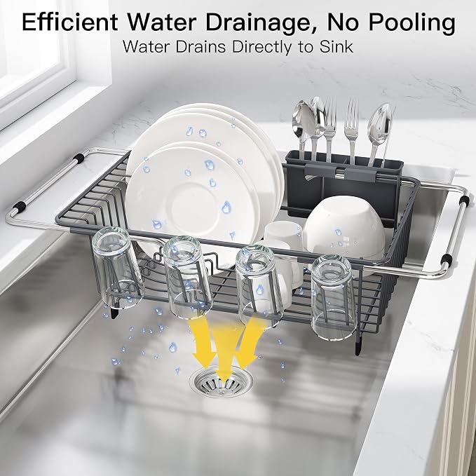 JASIWAY Gray Dish Drying Rack in Sink - Image 9
