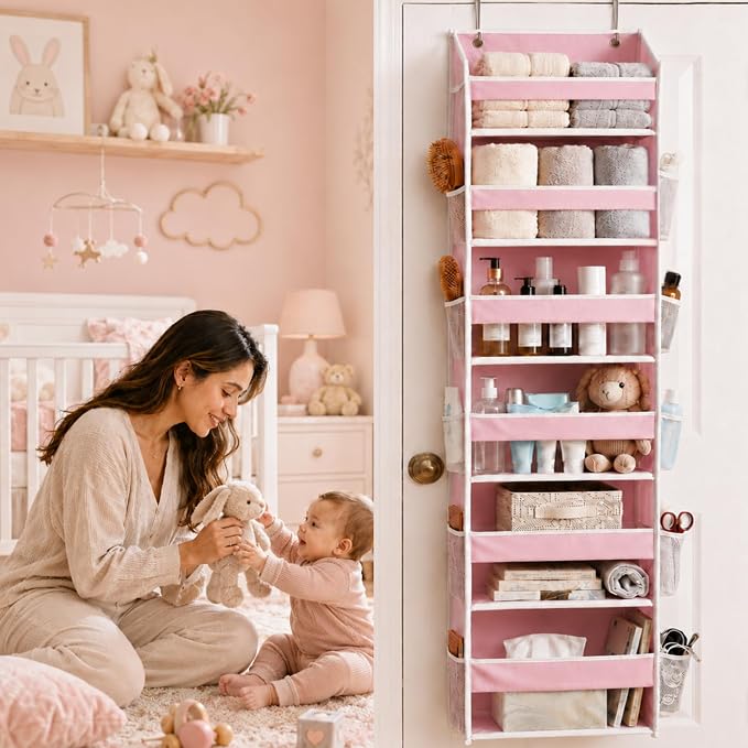 HOMELUX THEORY Over the Door Organizer, 100D Fabric, Baby Pink 1pc - Image 2