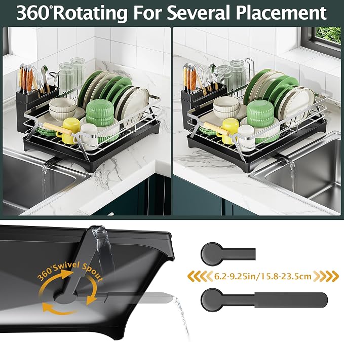 Epicano Dish Drying Rack for Kitchen Counter, Large Capacity, Wooden Handle - Image 6