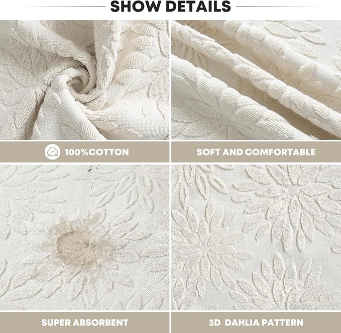 Artoid Mode 1 Pc White 3D Dahlia Floral Jacquard Hand Towels - Image 6
