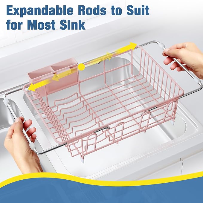 JASIWAY Pink Dish Drying Rack in Sink, Dish Drainer - Image 4