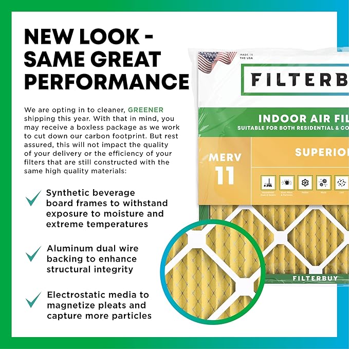Filterbuy 20.5x22.5x1 Air Filter MERV 11 Superior Pet & Allergy Defense (2-Pack), Electrostatic Pleated HVAC AC Furnace Filters Replacement, Made in USA (Actual Size: 20.50 x 22.50 x 0.75)