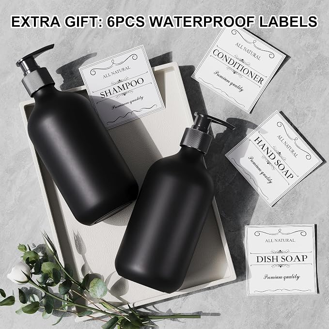 2Pcs Black Soap Dispenser, 16oz Plastic Dish & Hand Soap Dispenser - Image 2