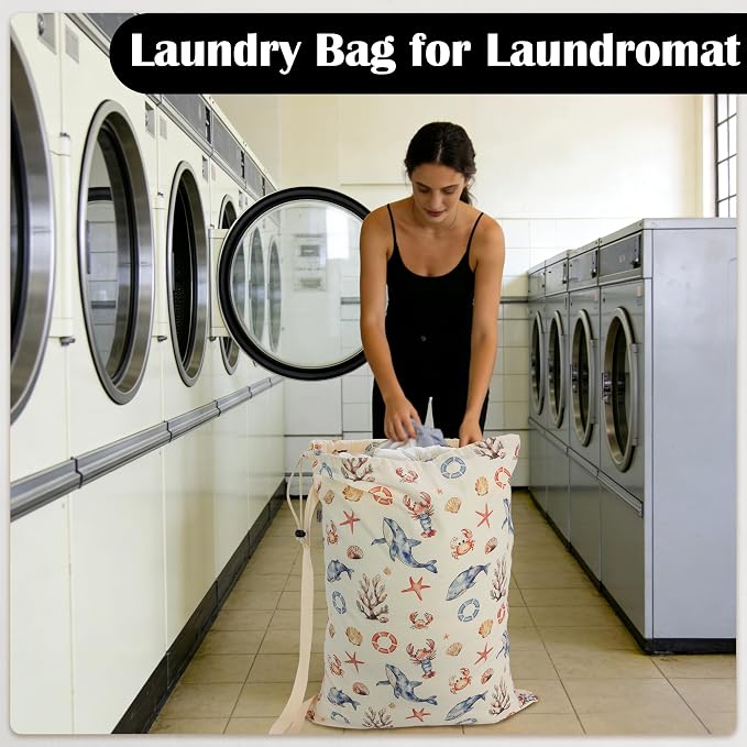 Canvas Laundry Bag with Shoulder Strap & Drawstring - Image 6
