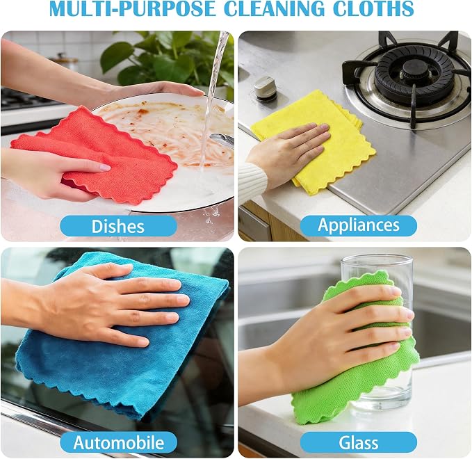 Puomue Microfiber Cleaning Cloth, 24 Pack Highly Absorbent Cleaning Rags - Image 4