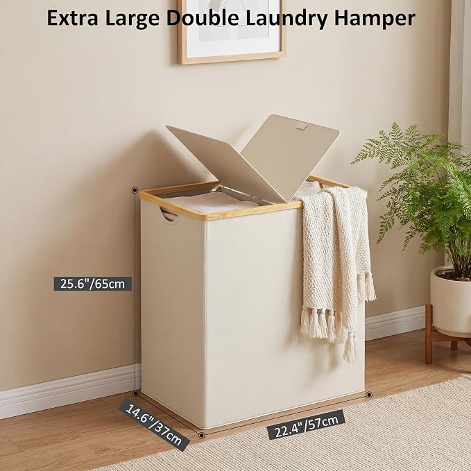 efluky Laundry Hamper with Lid, Double Laundry Basket with 2 Removable Bags - Image 2