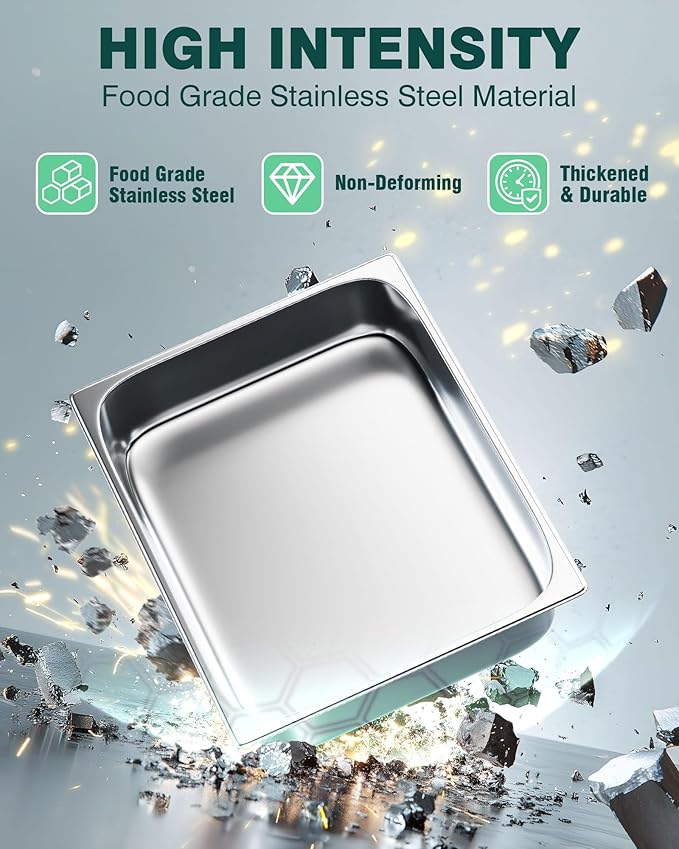 WantJoin Steam Table Hotel Pans 1/2 Half Size 6 Inch Deep 6 Pack, Stainless Steel Metal Tray Sets Food Storage Container for Restaurant Chafing Dishes Commercial Buffet Warmer Catering Supplies