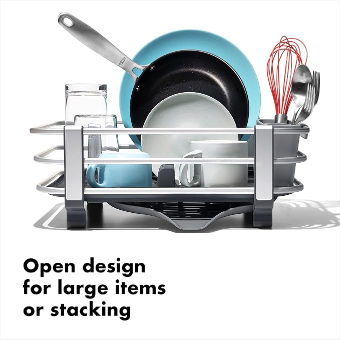 OXO Good Grips Rustproof Aluminum Dish Drying Rack | Raised Ridges Allow Quick - Image 6